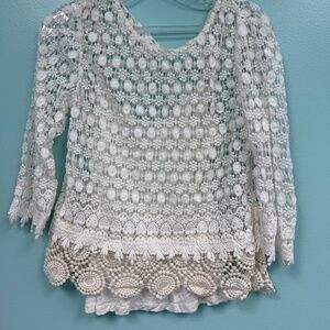 Velvet by graham & Spencer crochet crewneck top in off white size S